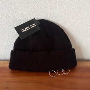 Hot Topic black beanie with silver piercings hardware accents grunge 90s hat
